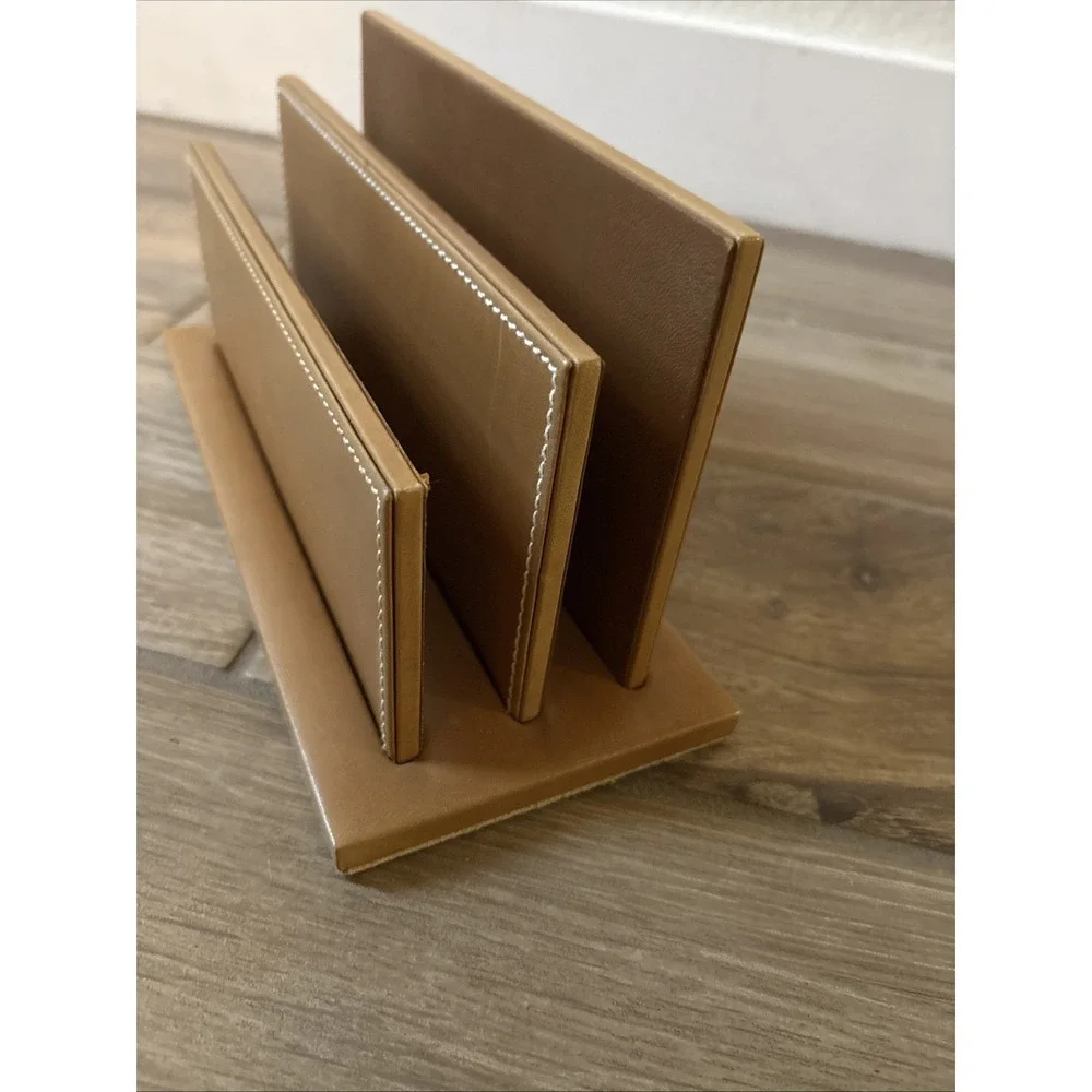 VTG T Anthony Ltd England Tan Leather Desk Organizer- See Notes